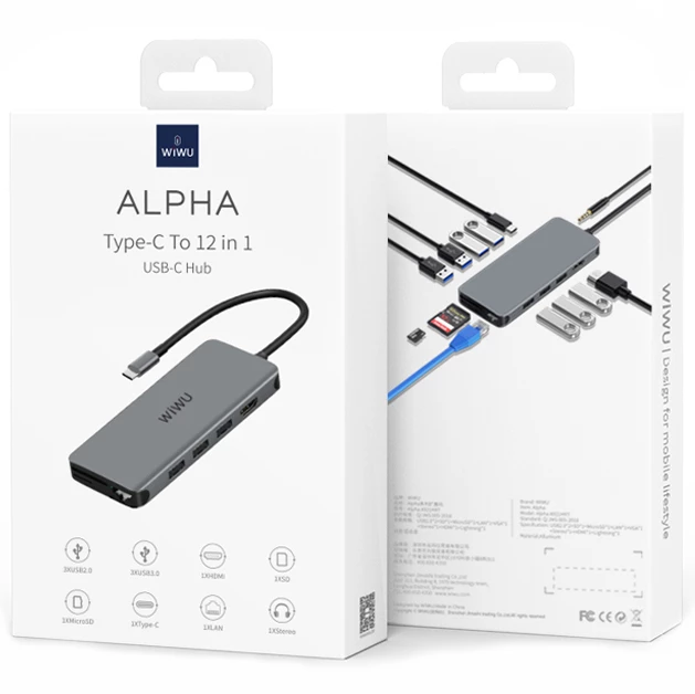 WIWU Alpha 12 in 1 USB-C Hub Gray