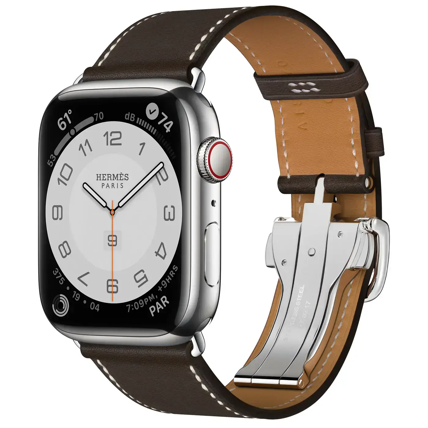 Apple watch hermès stainless steel case with fauve barenia leather single tour hot sale deployment buckle