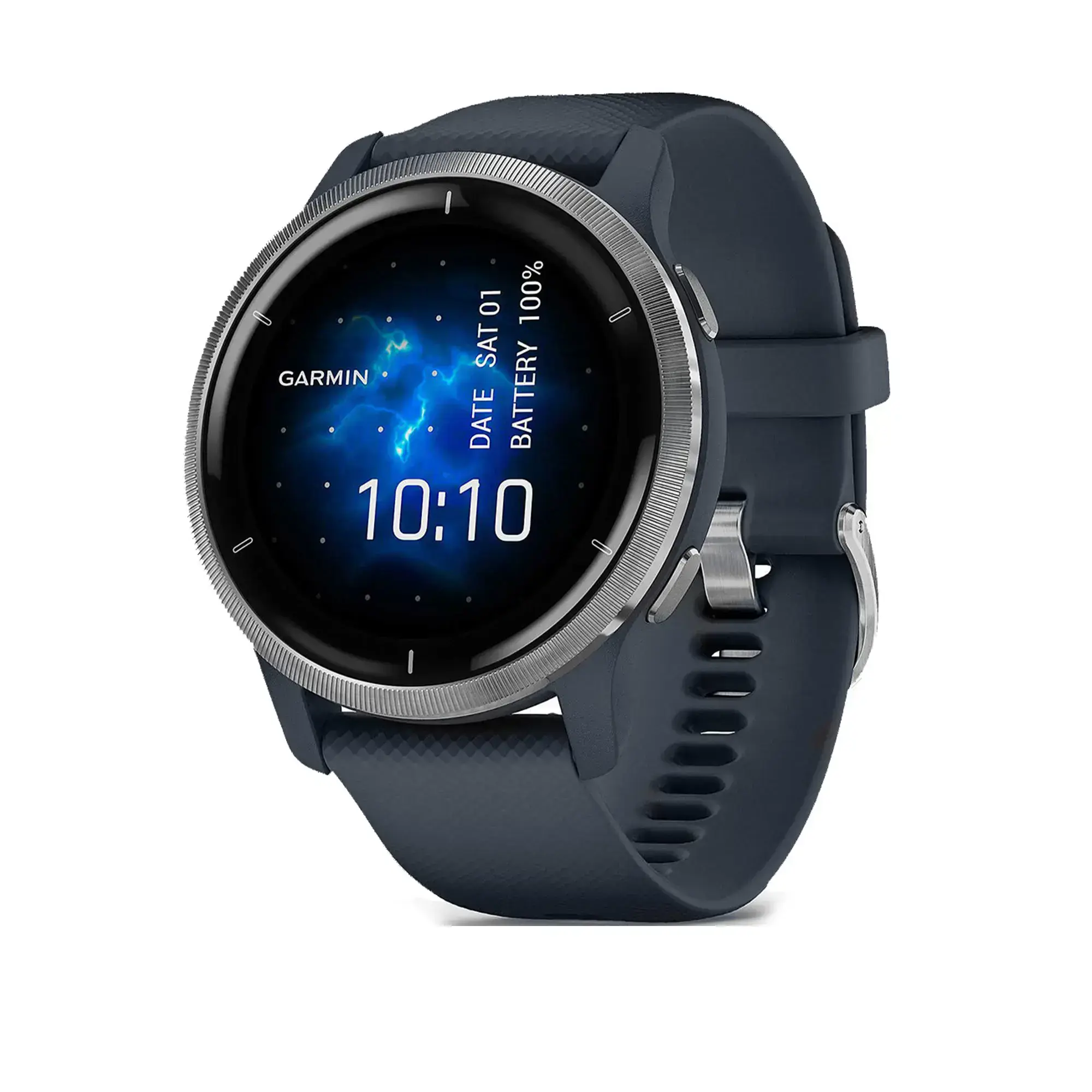 Garmin Venu 2 Silver Bezel with Granite Blue Case and Silicone Band 010 02430 10 00 NewTime